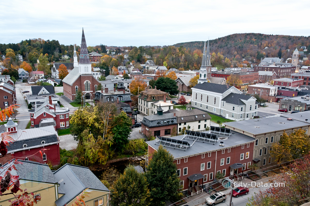 Autumn cityscape view of montpelier vermont's state capital.