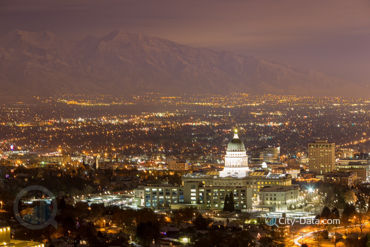 Salt lake city with state capitol building